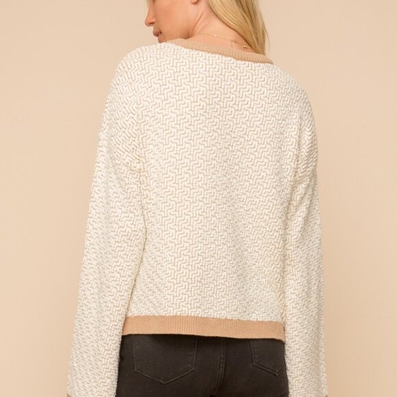 HEM & THREAD Chic Textured Knit Sweater, Cream Beige, Cozy Neutral Pullover - Picture 3 of 4
